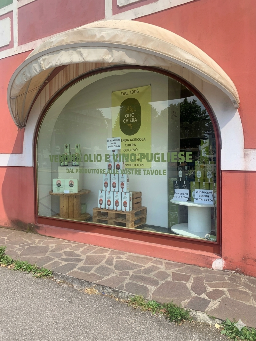 Bottiglie di olio e vino selezionate sugli scaffali di un negozio